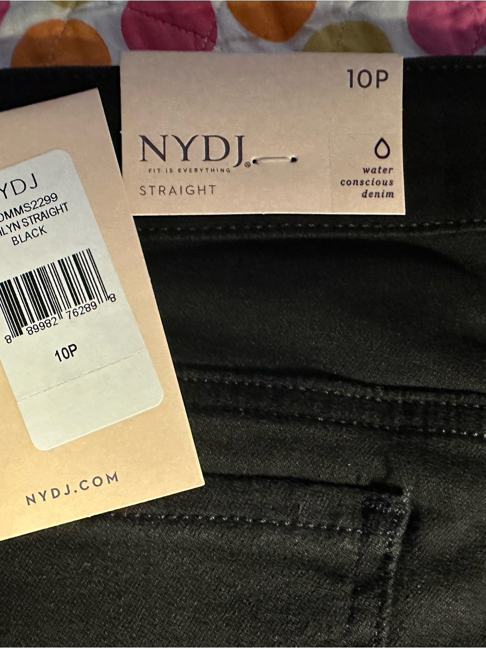 NYDJ Black Straight-Leg Denim Jeans- 10P-New in Original Packaging